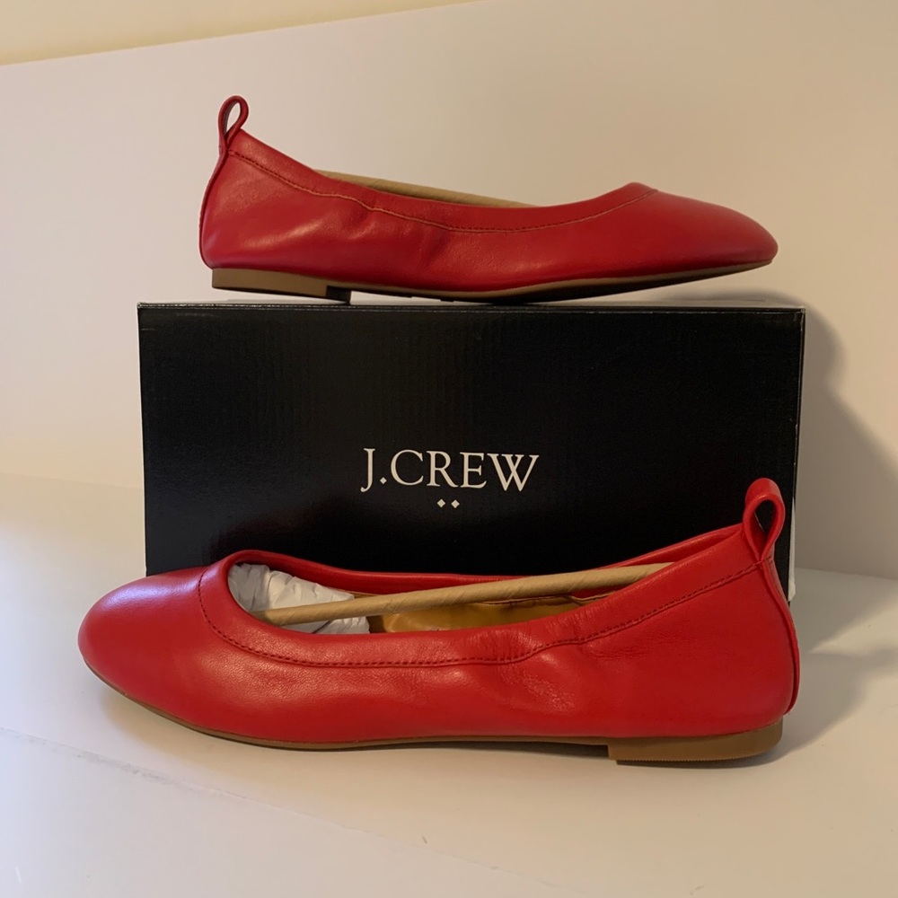 J. Crew Lizzie Leather Flats Dark Poppy Size 8 BNIB - Picture 3 of 9